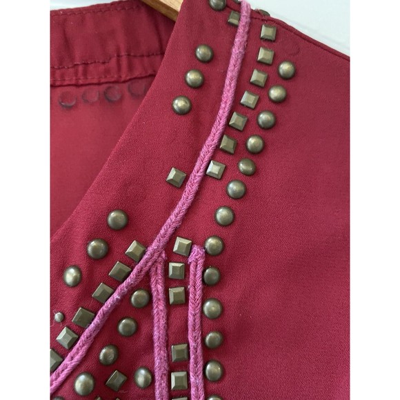 Mi ami Maroon Studded Ruffle Sleeve Blouse Size Small - Picture 9 of 12